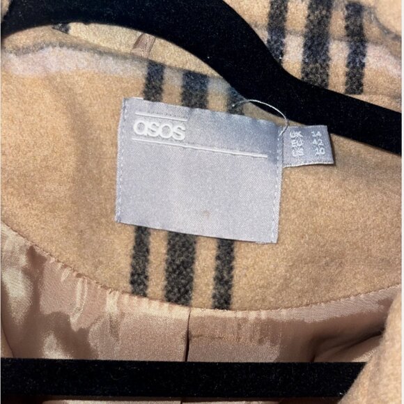 ASOS Women's oversized plaid beige button down coat US 10 - Picture 4 of 6